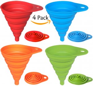 Hibery 4 Pack Silicone Collapsible Funnel, Flexible / Foldable / Kitchen Funnel for Liquid Transfer 100% Food Grade Silicone FDA Approved Silicone Small Funnel