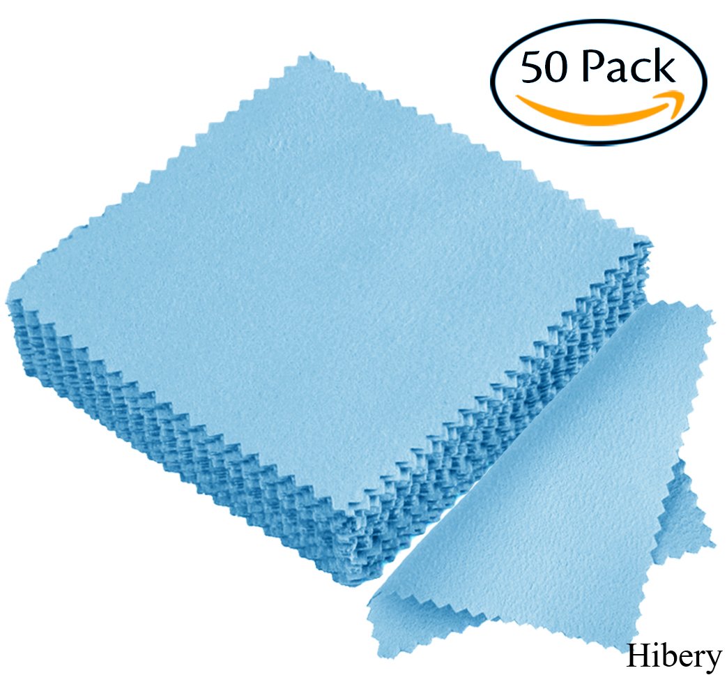 Hibery Jewelry Cleaning Cloth Sterling Silver Polishing Cloth for Jewelry Gold Platinum - Set of 50, Light Blue