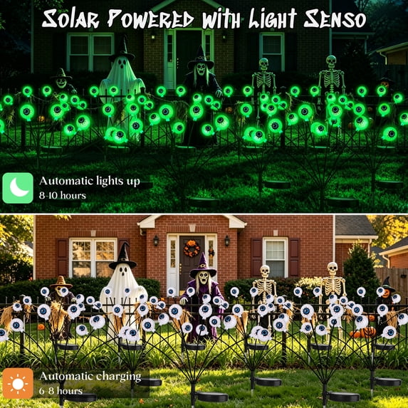 HiberyHom Scary Solar Eyeball Lights, 6 Pack 36 LED Waterproof Solar Halloween Lights Outdoor for Pathway Yard Garden Lawn, Halloween Decorations Outdoor