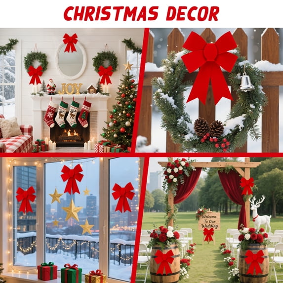 HiberyHom Christmas Bows, Red Bow for Christmas Tree Wreaths Gift, 6 Pack Large Gift Bows 12.2 x 9 inch, Christmas Decorations Indoor Outdoor