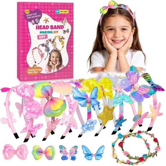 HiberyHom DIY Headband Making Kit, Kids Hair Accessories Set for Girls, Kids Arts and Crafts for Kids, Birthday, Party Favor