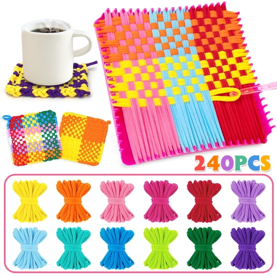 HiberyHom Weaving Loom Kit, 240 Craft Loops & 1 Weaving Loom with Tool, DIY Craft Kit, Potholder Loops Arts and Crafts Toy for Girls Kids