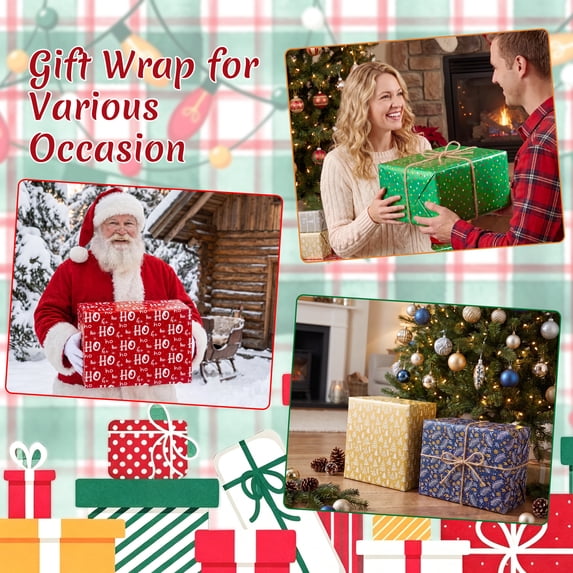 HiberyHom 5 Rolls Christmas Wrapping Paper, Gift Paper Wrap with Classic Christmas Design, Gift Wrap for Xmas Winter Holiday, 17 in x 120 in Per Roll