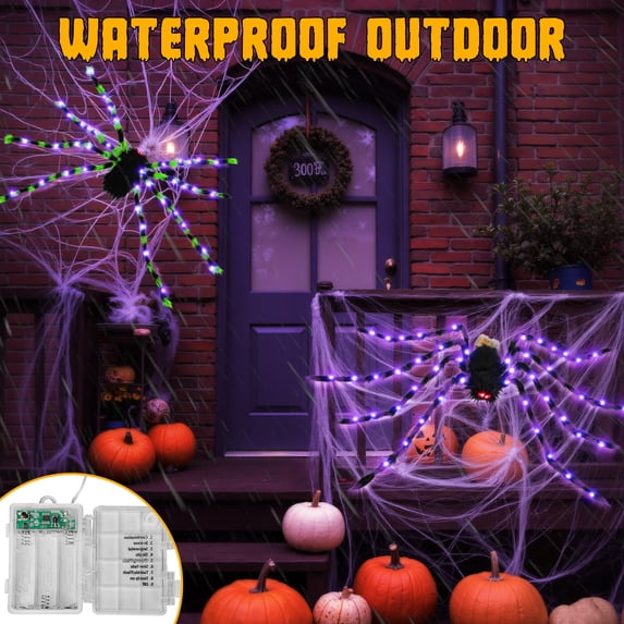 HiberyHom Halloween Decorations Outdoor, 5Ft Giant Spider Light Up Spider, 2 Pack Scary Large Halloween Spider Decor for Home Party Favor Yard Decor