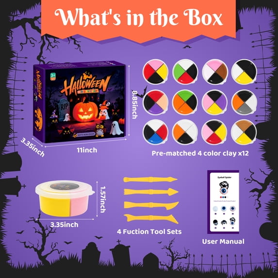 HiberyHom Air Dry Clay Kit, Halloween Toys for Kids, 12 Boxes Modeling Clay with Tools and Tutorials, Halloween Gifts for Kids Halloween Party Favors