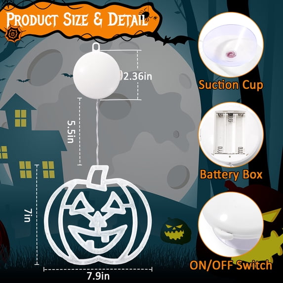 HiberyHom Halloween Lights, 4 Pack Witch Pumpkin Spider Grimace Halloween Decor Lights, Battery Operated Window Lights with Timer
