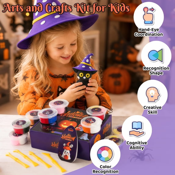 HiberyHom Air Dry Clay Kit, Halloween Toys for Kids, 12 Boxes Modeling Clay with Tools and Tutorials, Halloween Gifts for Kids Halloween Party Favors