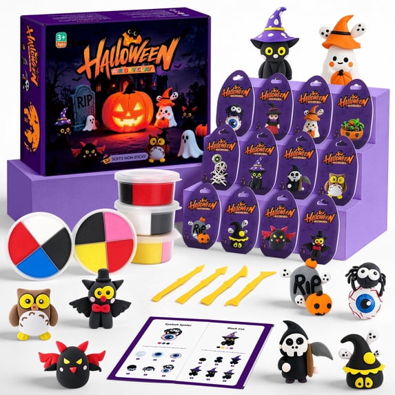 HiberyHom Air Dry Clay Kit, Halloween Toys for Kids, 12 Boxes Modeling Clay with Tools and Tutorials, Halloween Gifts for Kids Halloween Party Favors