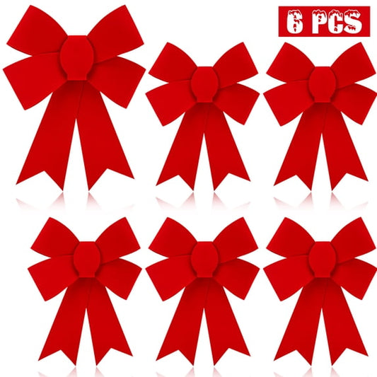 HiberyHom Christmas Bows, Red Bow for Christmas Tree Wreaths Gift, 6 Pack Large Gift Bows 12.2 x 9 inch, Christmas Decorations Indoor Outdoor