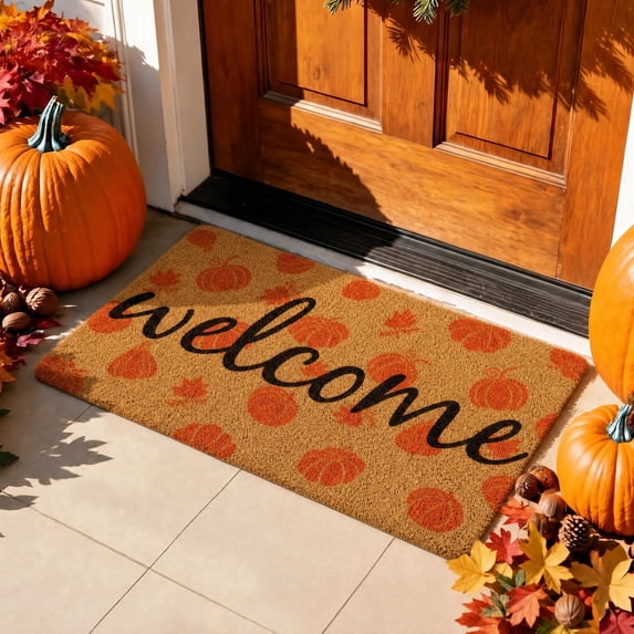 HiberyHom Fall Doormat, Pumpkin Maple Leafs Fall Welcome Mat with Non Slip Back, Indoor Outdoor Fall Doormat for Entrance Porch Decor, 30 x 17 Inch