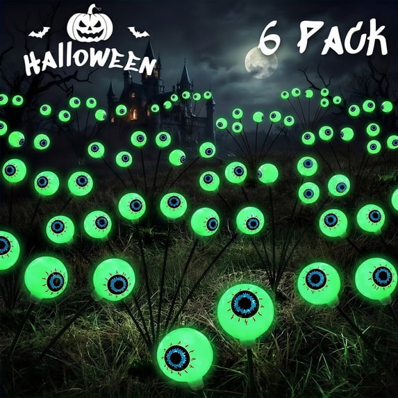 HiberyHom Scary Solar Eyeball Lights, 6 Pack 36 LED Waterproof Solar Halloween Lights Outdoor for Pathway Yard Garden Lawn, Halloween Decorations Outdoor