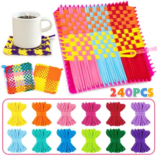 HiberyHom Weaving Loom Kit, 240 Craft Loops & 1 Weaving Loom with Tool, DIY Craft Kit, Potholder Loops Arts and Crafts Toy for Girls Kids