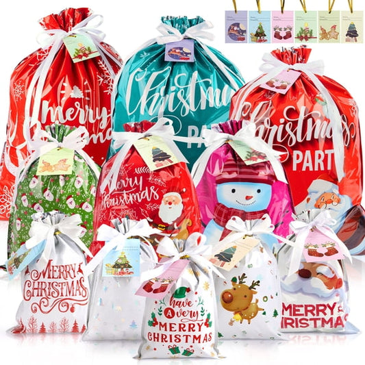 HiberyHom 38Pcs Christmas Giant Gift Bags, Jumbo Christmas Bags for Gifts, Xmas Large Plastic Gift Bags, Assorted Gift Bags Different Sizes