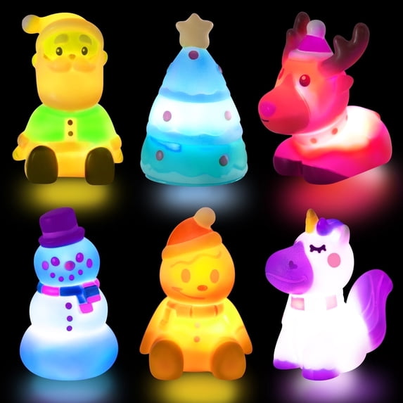 HiberyHom 6 Pcs Christmas Light up Bath Toys, Christmas Toys for Kids Baby Toddler, Christmas Stocking Stuffers for Kids, Ideal as Kids Gifts for Christmas