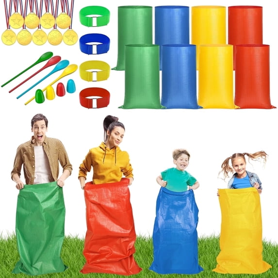 HiberyHom 29 Pcs Potato Sack Race Bags, 3 Legged Race Bands, Summer Toys Outdoor Games for Kids & Family