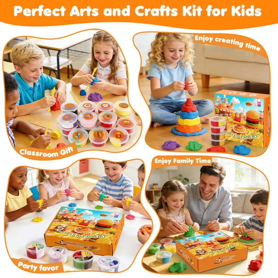 HiberyHom Air Dry Clay for Kids, Fast Food Themed, 12 Pack 4 Colors Magic Clay with Tutorials Sculpting Tools, Creative Art Crafts Toys Gifts for Girls Boys