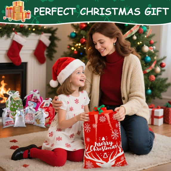 HiberyHom 38Pcs Christmas Giant Gift Bags, Jumbo Christmas Bags for Gifts, Xmas Large Plastic Gift Bags, Assorted Gift Bags Different Sizes
