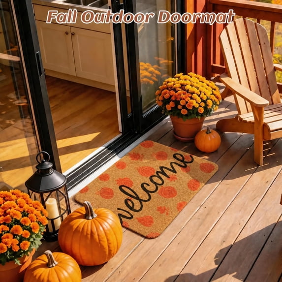 HiberyHom Fall Doormat, Pumpkin Maple Leafs Fall Welcome Mat with Non Slip Back, Indoor Outdoor Fall Doormat for Entrance Porch Decor, 30 x 17 Inch
