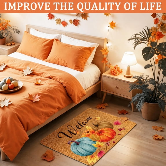 HiberyHom Pumpkin Fall Doormat, Fall Welcome Mat with Non-Slip Backing , Outdoor Indoor Doormat, 18 x 30 Inch