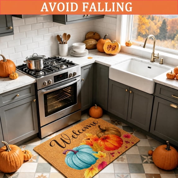HiberyHom Pumpkin Fall Doormat, Fall Welcome Mat with Non-Slip Backing , Outdoor Indoor Doormat, 18 x 30 Inch