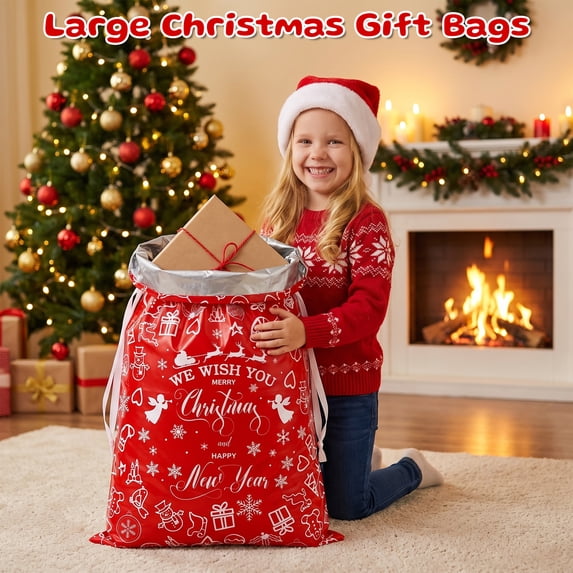 HiberyHom 24 Pcs Christmas Bags, Assorted Size Drawstring Christmas Bags for Gifts Wrapping Party Favors