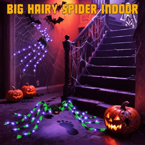 HiberyHom Halloween Decorations Outdoor, 5Ft Giant Spider Light Up Spider, 2 Pack Scary Large Halloween Spider Decor for Home Party Favor Yard Decor