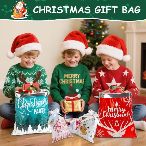 HiberyHom 38Pcs Christmas Giant Gift Bags, Jumbo Christmas Bags for Gifts, Xmas Large Plastic Gift Bags, Assorted Gift Bags Different Sizes