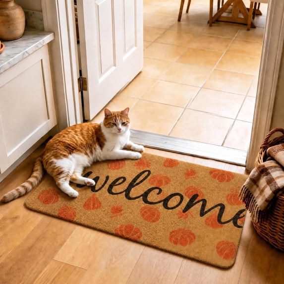 HiberyHom Fall Doormat, Pumpkin Maple Leafs Fall Welcome Mat with Non Slip Back, Indoor Outdoor Fall Doormat for Entrance Porch Decor, 30 x 17 Inch
