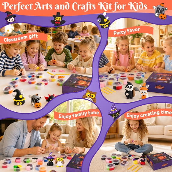 HiberyHom Air Dry Clay Kit, Halloween Toys for Kids, 12 Boxes Modeling Clay with Tools and Tutorials, Halloween Gifts for Kids Halloween Party Favors