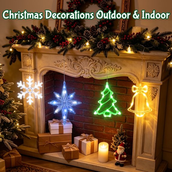 HiberyHom 4 Pack Christmas Window Lights, Battery Operated Christmas Lights with Timer Function, Christmas Decoration Indoor