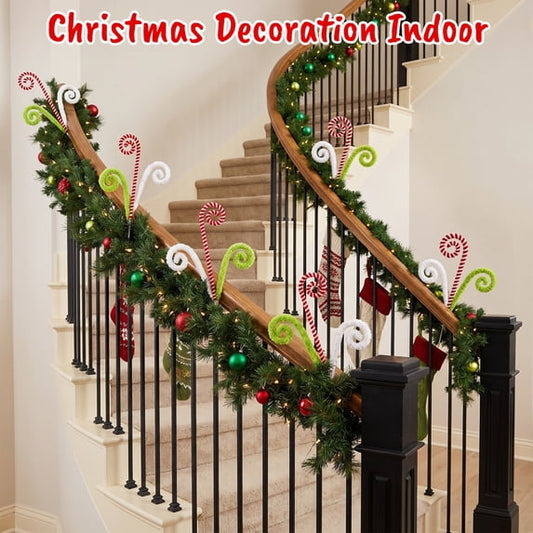 HiberyHom 6 Pcs Christmas Tree Decor, 17 Inch White Red and Green Candy Cane Christmas Decorations, Large Branch Stick Picks for Xmas Holiday Wreath Vase Party