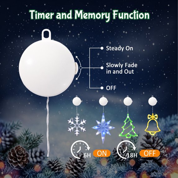 HiberyHom 4 Pack Christmas Window Lights, Battery Operated Christmas Lights with Timer Function, Christmas Decoration Indoor