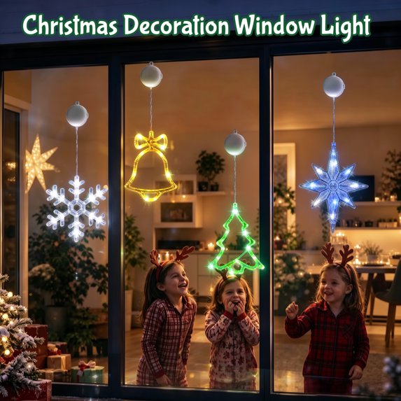 HiberyHom 4 Pack Christmas Window Lights, Battery Operated Christmas Lights with Timer Function, Christmas Decoration Indoor